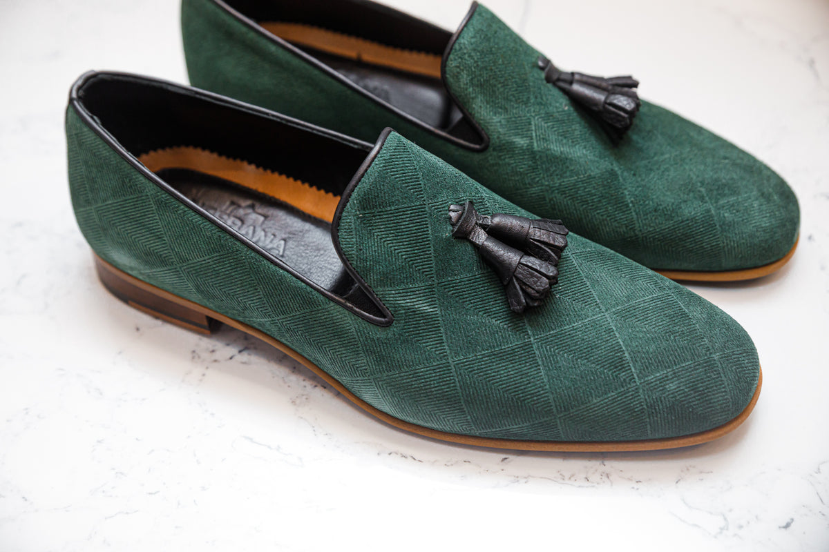 The Diamanté Suede Loafers - Emerald Green - Loafers by Urbbana